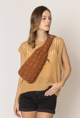 Brielle Quilted Puffer Sling Bag: Brown