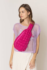 Brielle Quilted Puffer Sling Bag: Fuchsia