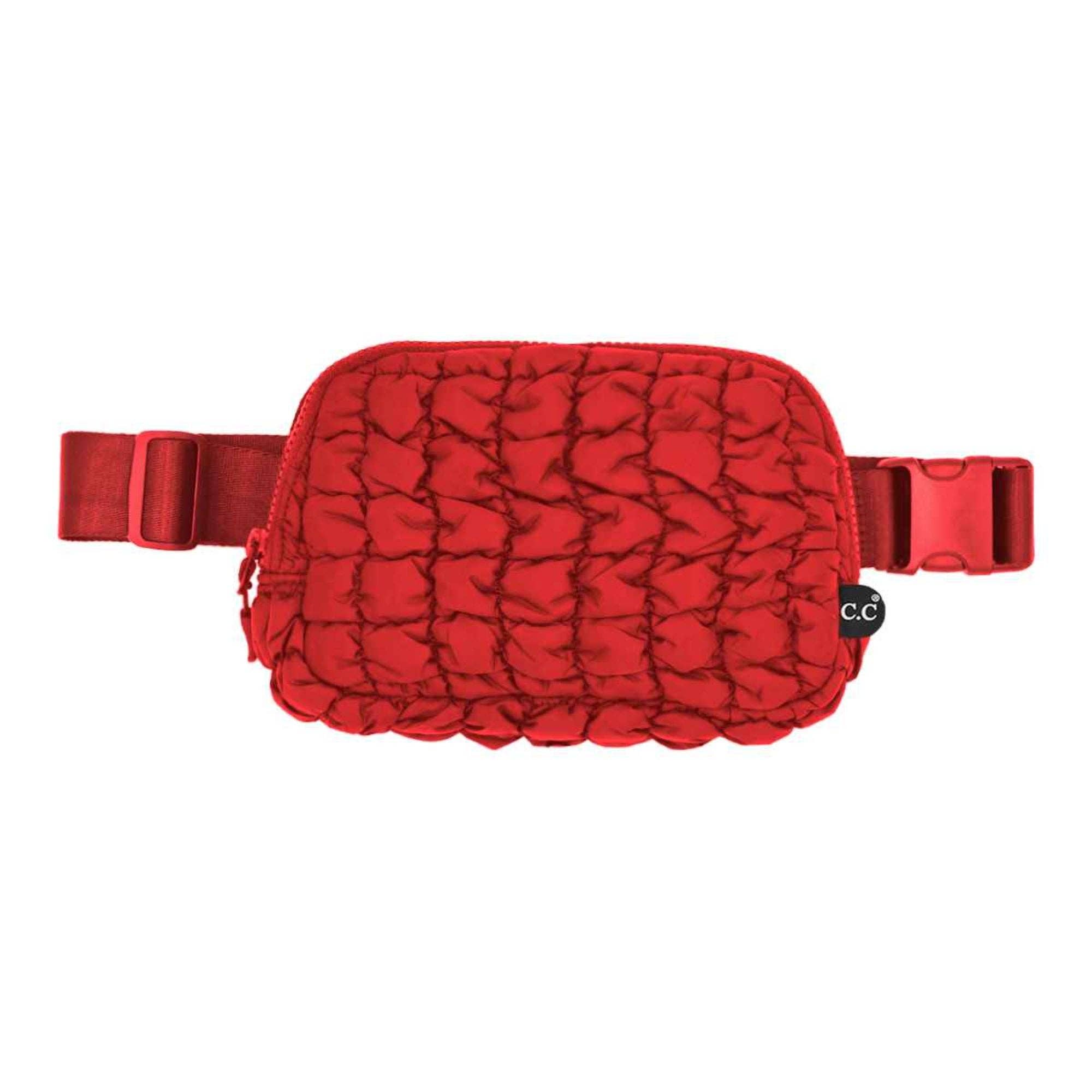 Tina Puffer Quilted Fanny Pack: Red