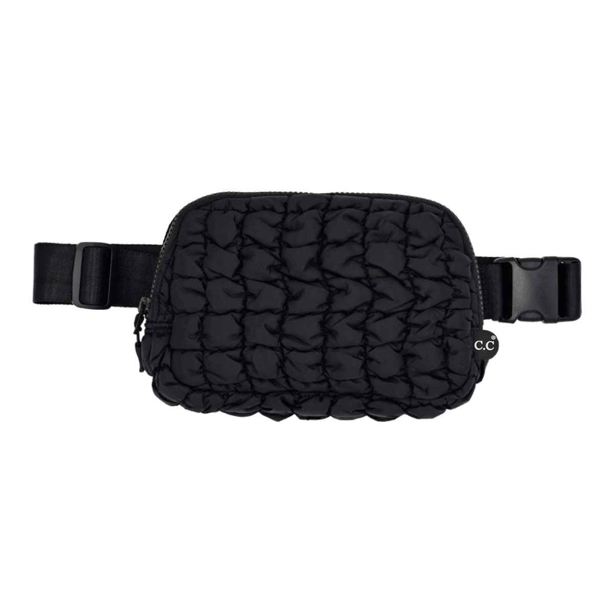 Tina Puffer Quilted Fanny Pack: Black