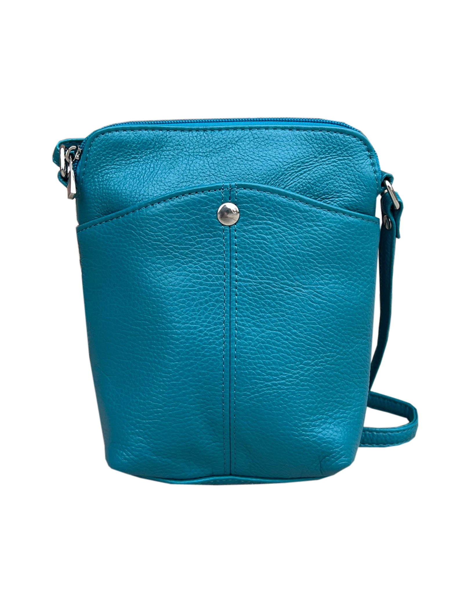 Cowhide Women Mini crossbody shoulder bag phone pouch: Turquoise