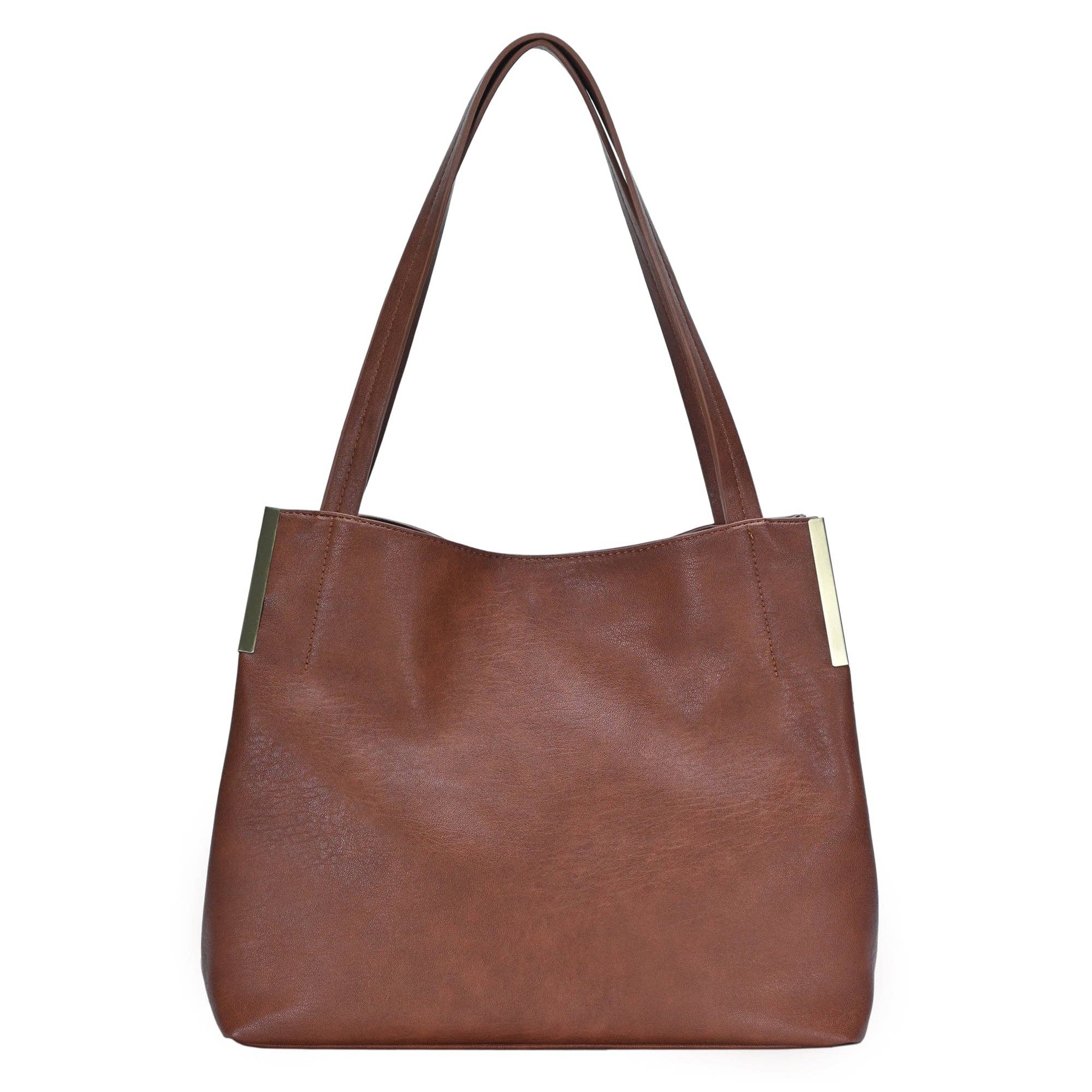 Elizabeth Minimalist Triple Compartment Hobo: Brown