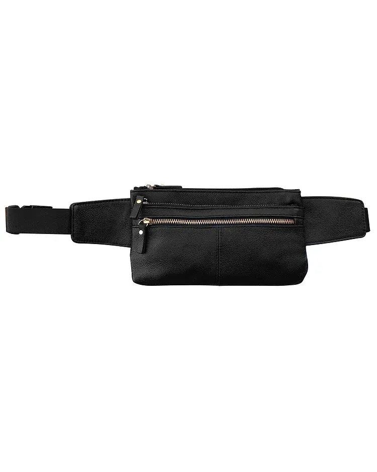 Cowhide Leather Waist Pack – Stylish, Spacious, and Ready for Adventure! (Black)