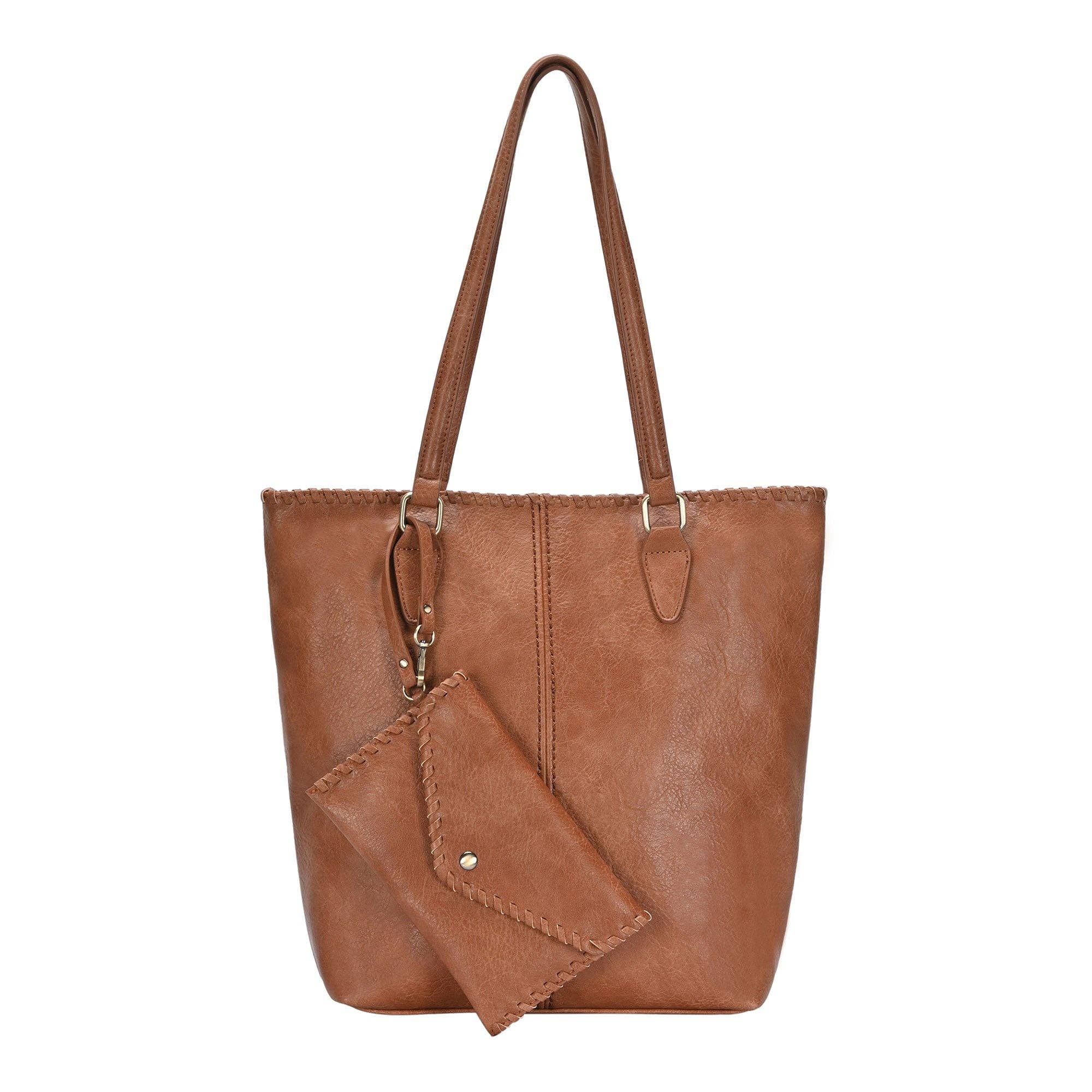 Caroline 2 in 1 Whip Stitch Tote: Tan